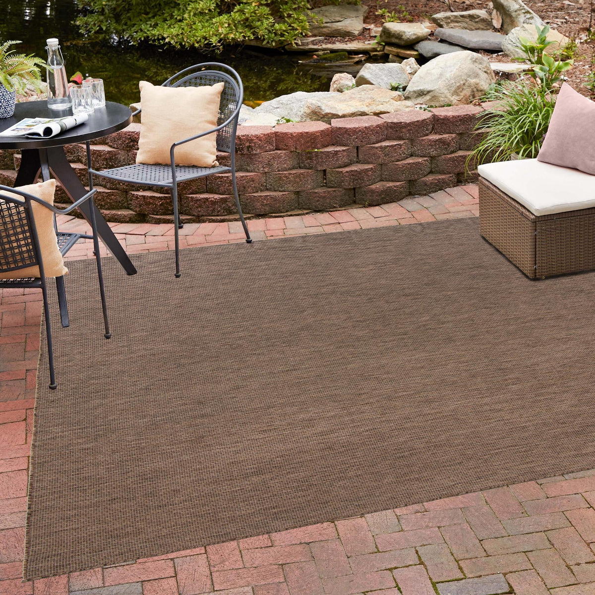 Patio Perfection Collection Area Rug - Veranda (Light Brown) Square Light Brown  lifestyle 58