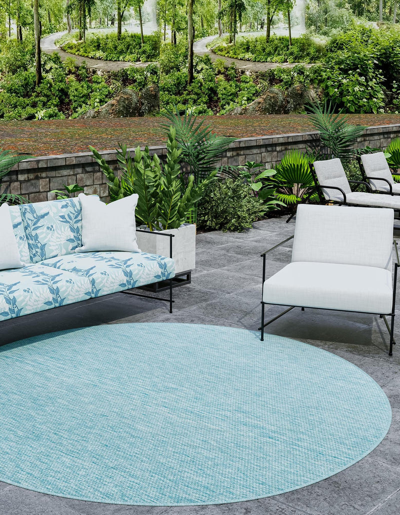 Patio Perfection Collection Area Rug - Veranda (Aquamarine) Round Aquamarine  lifestyle 2