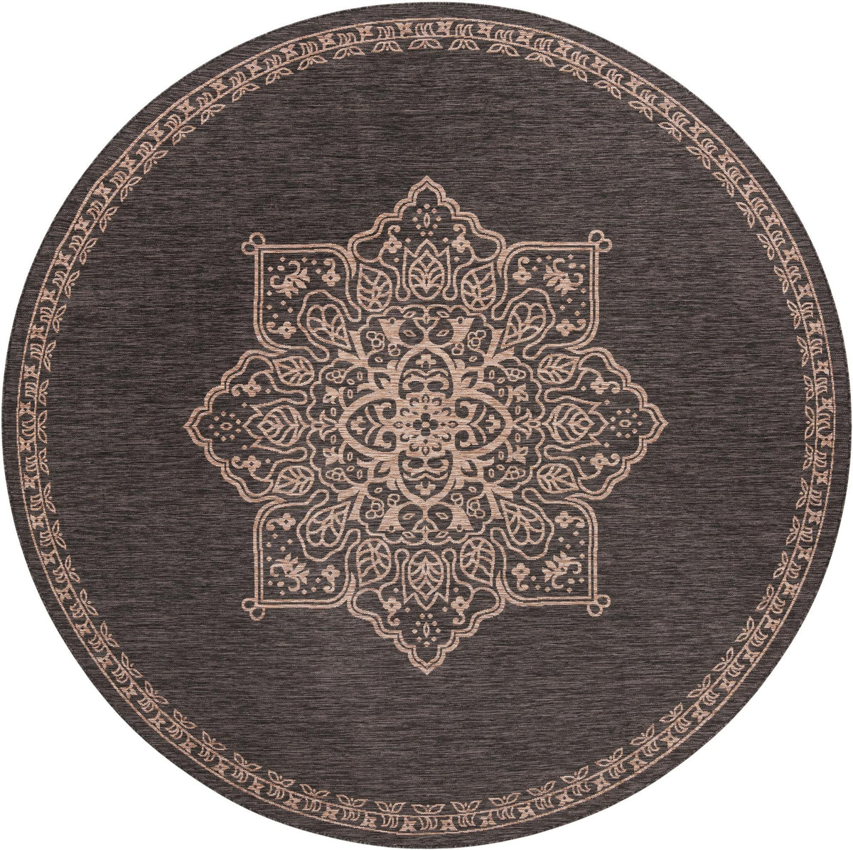 Patio Heritage Collection Area Rug -  Charleston (Charcoal Gray) Round Charcoal Gray  lifestyle 16
