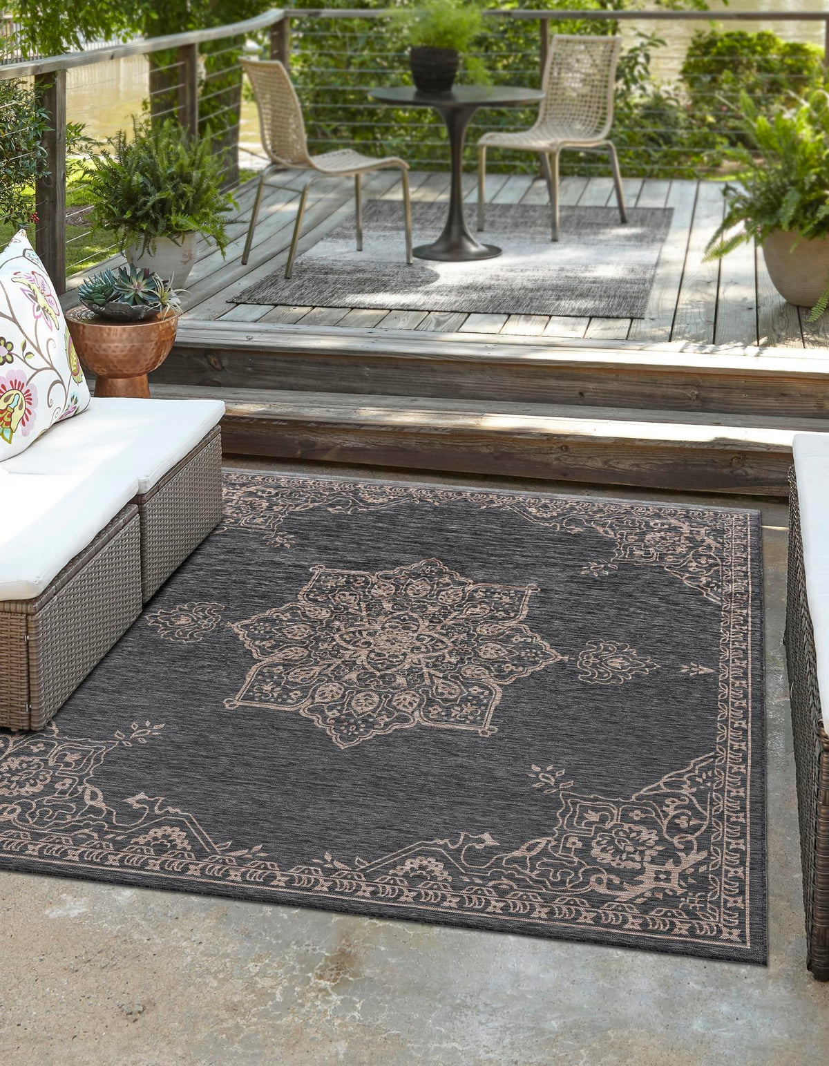 Patio Heritage Collection Area Rug -  Charleston (Charcoal Gray) Square Charcoal Gray  lifestyle 18