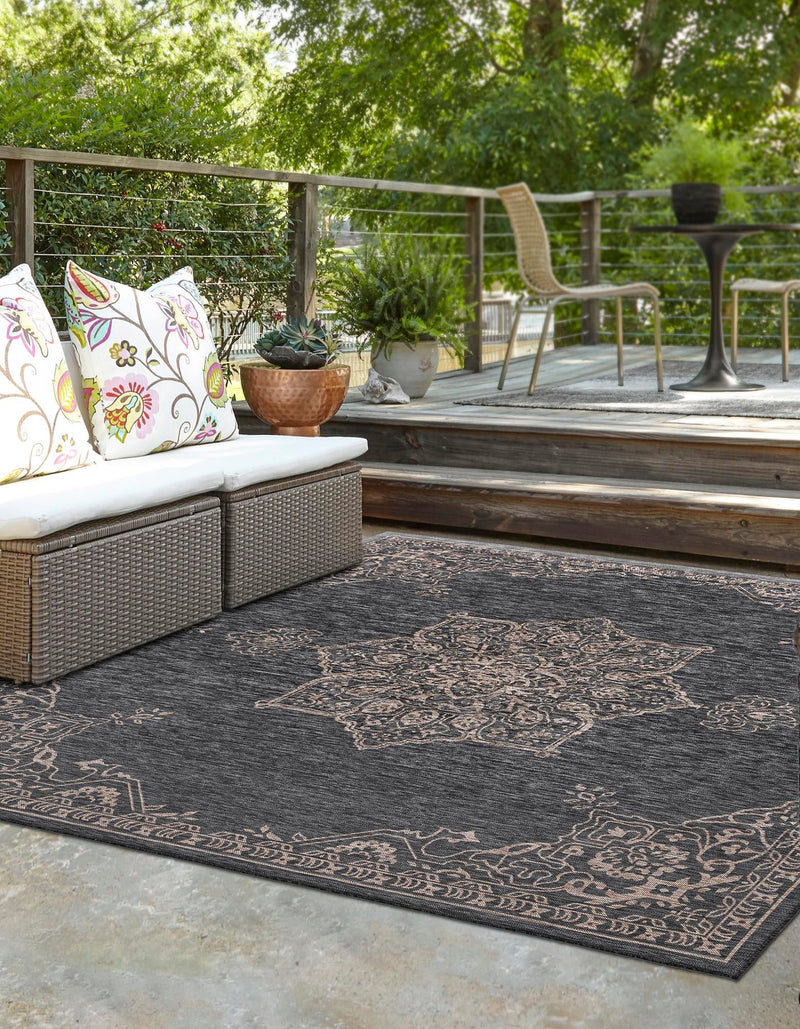 Patio Heritage Collection Area Rug -  Charleston (Charcoal Gray) Square Charcoal Gray  lifestyle 21