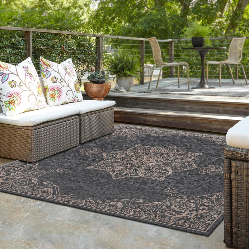 Patio Heritage Collection Area Rug -  Charleston (Charcoal Gray) Square Charcoal Gray  lifestyle 26