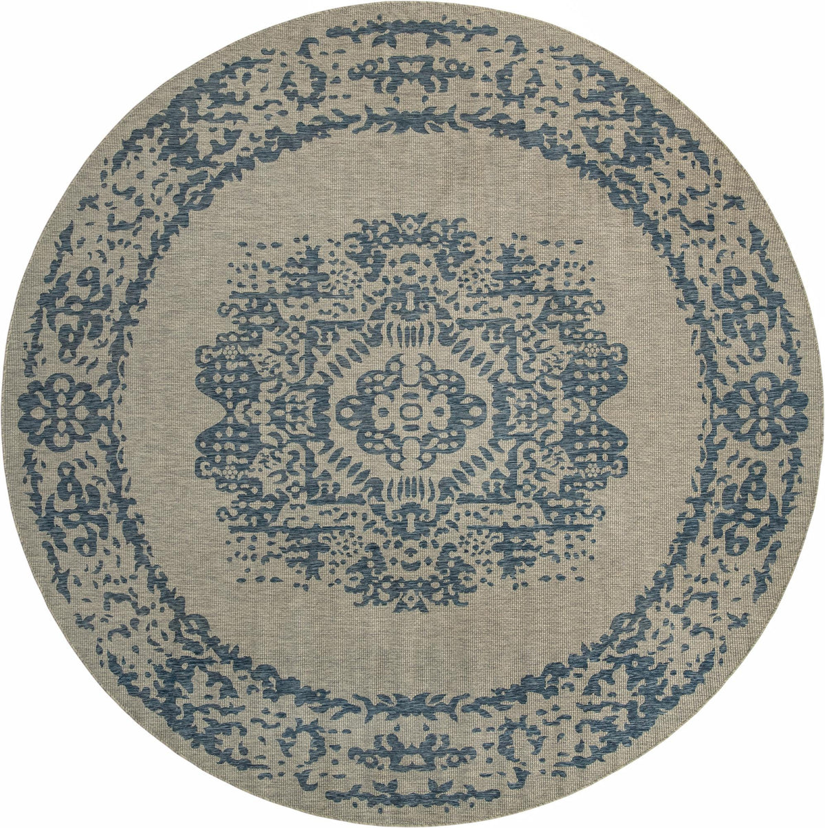 Patio Heritage Collection Area Rug - Savannah (Blue) Round Blue  lifestyle 14