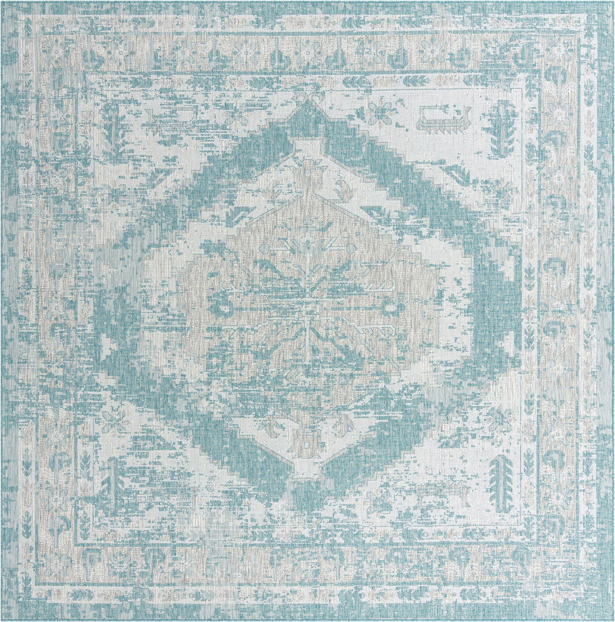 Patio Heritage Collection Area Rug -  Augusta (Aqua) Square Aqua Blue  lifestyle 50