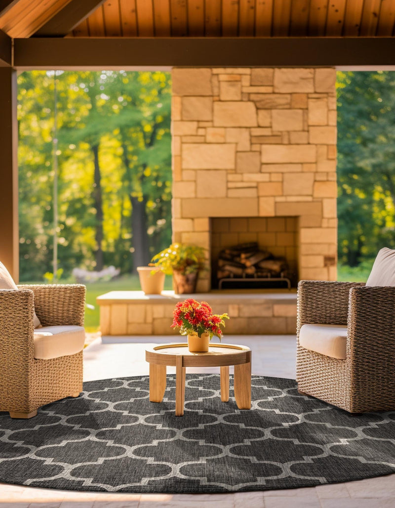 Garden Lattice Oasis Collection Area Rug - Arbor (Black) Round Black  lifestyle 4