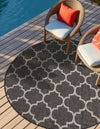Garden Lattice Oasis Collection Area Rug - Arbor (Black) Round Black  lifestyle 5
