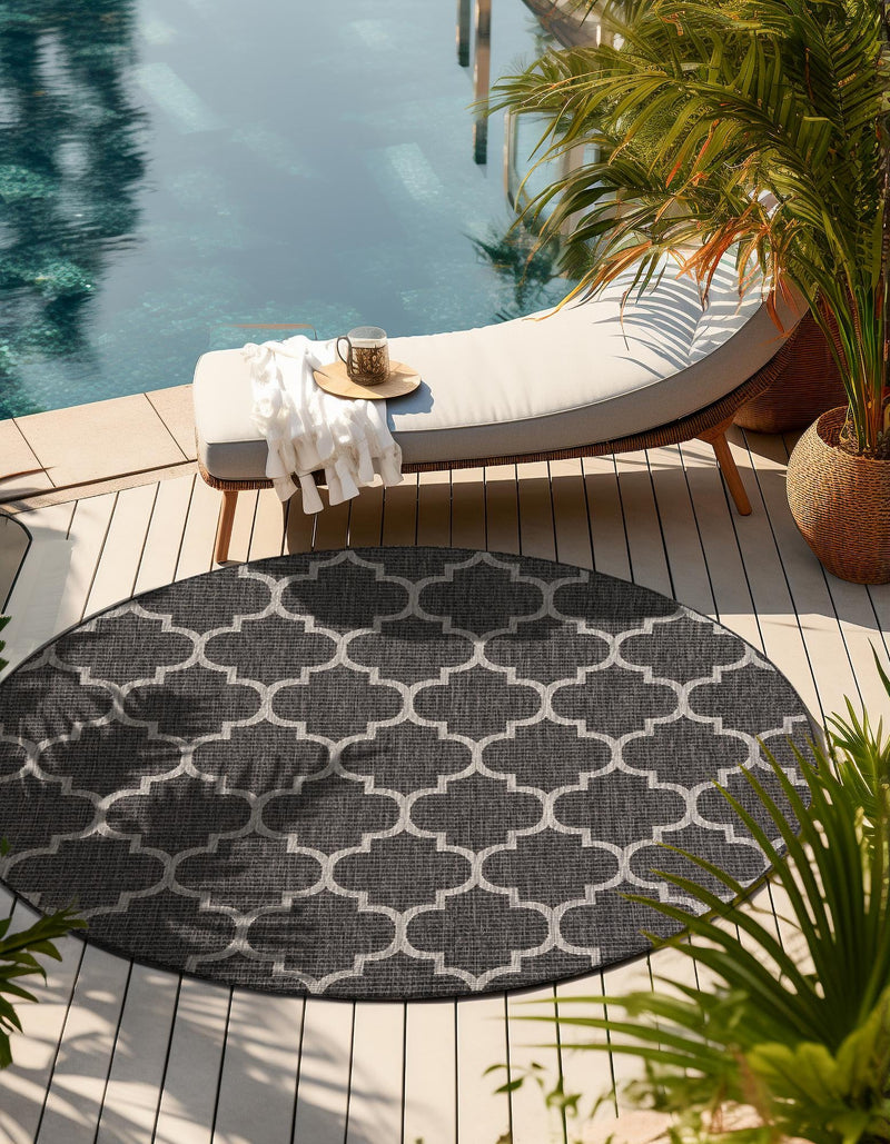 Garden Lattice Oasis Collection Area Rug - Arbor (Black) Round Black  lifestyle 6