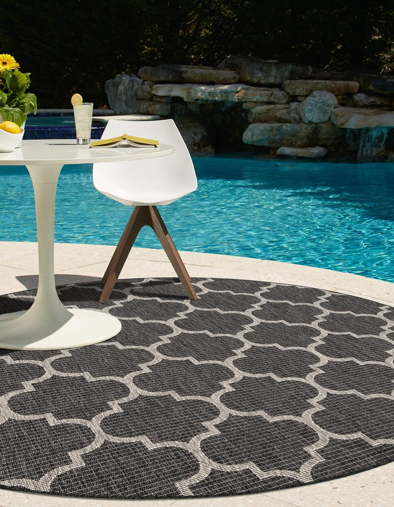 Garden Lattice Oasis Collection Area Rug - Arbor (Black) Round Black  lifestyle 8