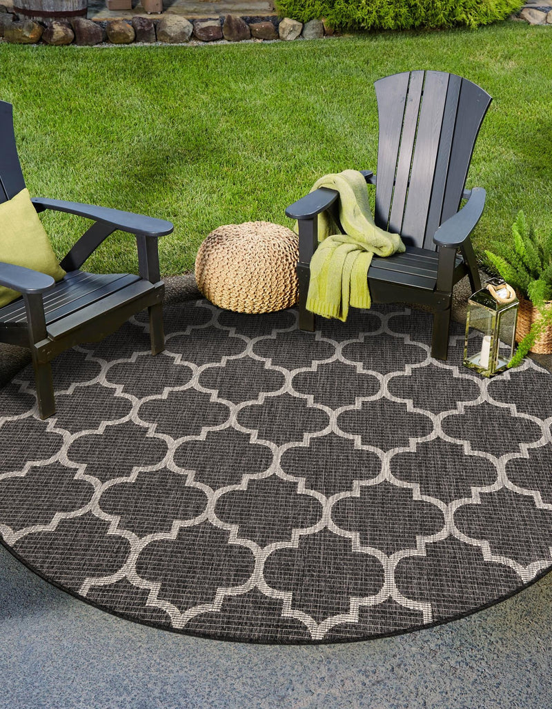Garden Lattice Oasis Collection Area Rug - Arbor (Black) Round Black  lifestyle 9