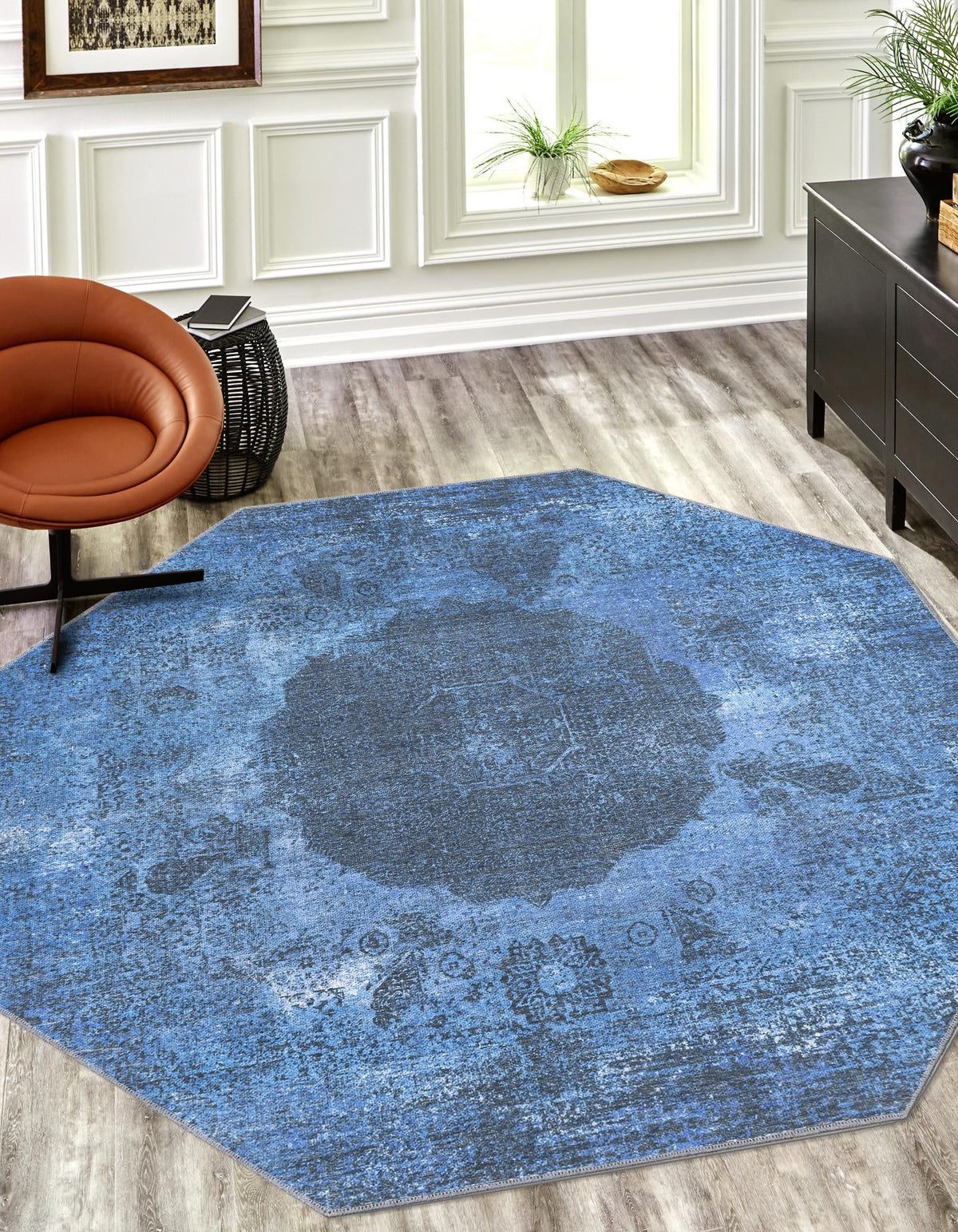 Laguna Sands Collection Area Rug - Catalina Octagon Overdyed Blue  lifestyle 72