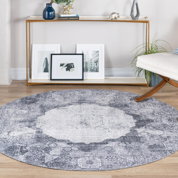 Laguna Sands Collection Area Rug - Catalina Round Gray Ivory  lifestyle 140