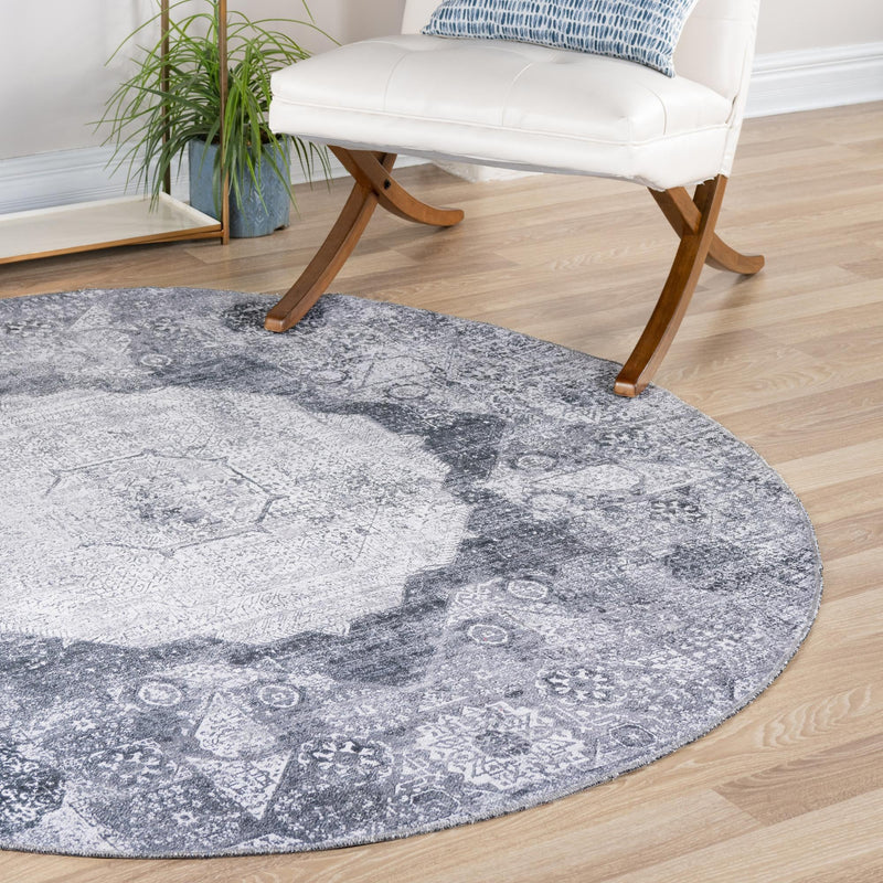 Laguna Sands Collection Area Rug - Catalina Round Gray Ivory  lifestyle 148