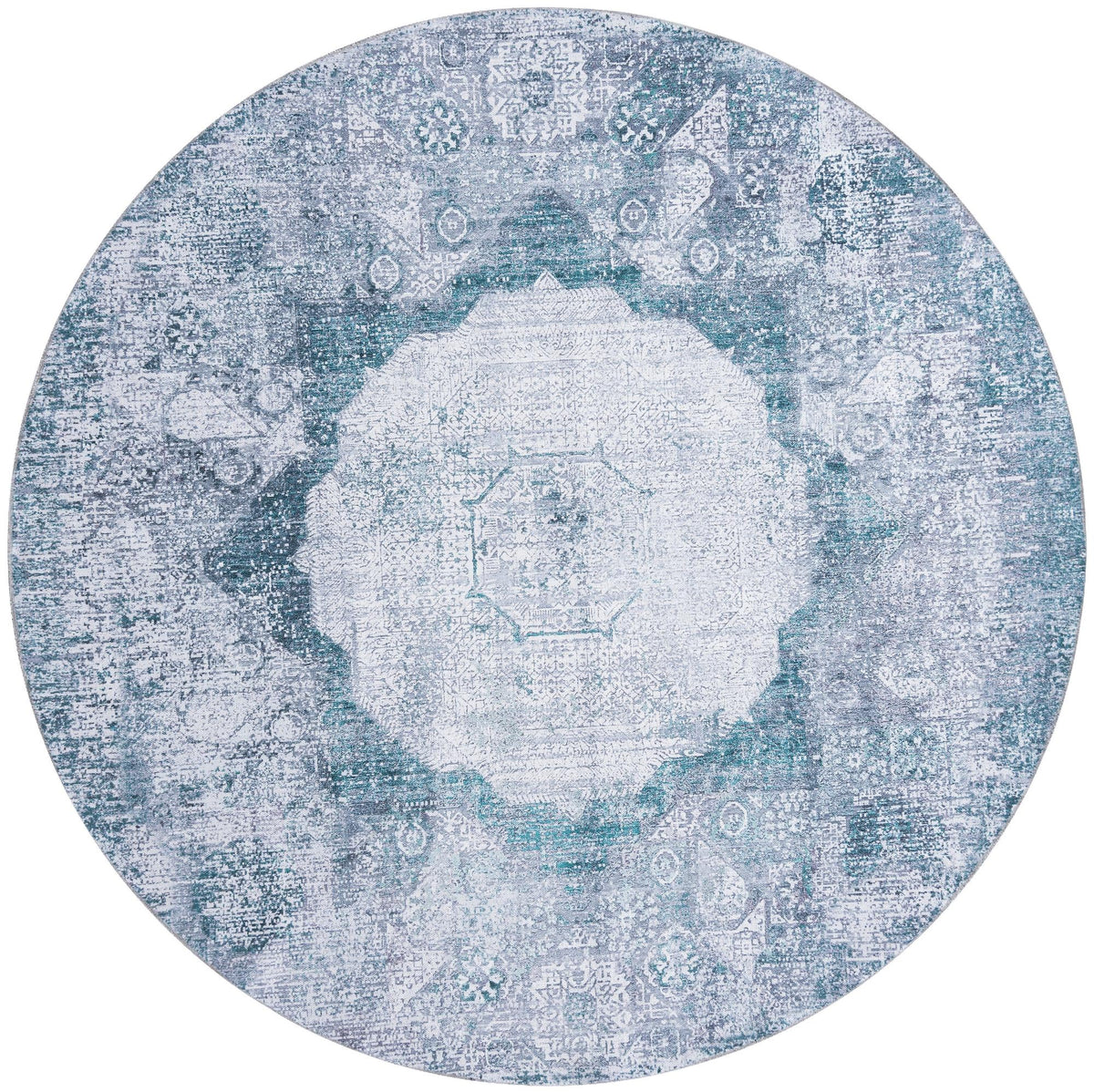 Laguna Sands Collection Area Rug - Catalina Round Teal and Ivory  lifestyle 87