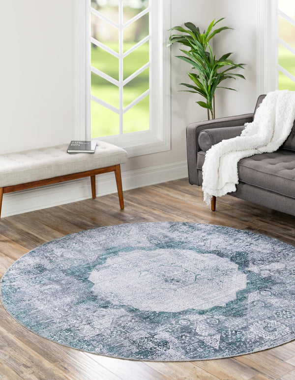 Laguna Sands Collection Area Rug - Catalina Round Teal Ivory  lifestyle 101
