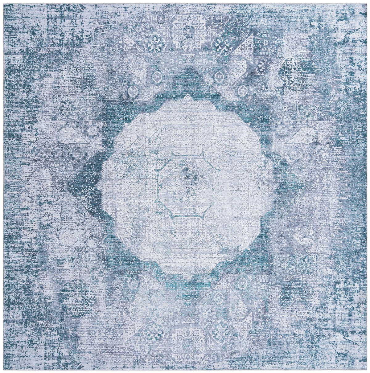 Laguna Sands Collection Area Rug - Catalina Square Teal and Ivory  lifestyle 88