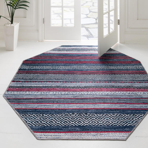 Laguna Sands Collection Area Rug -  Malibu Octagon Navy Blue  lifestyle 123