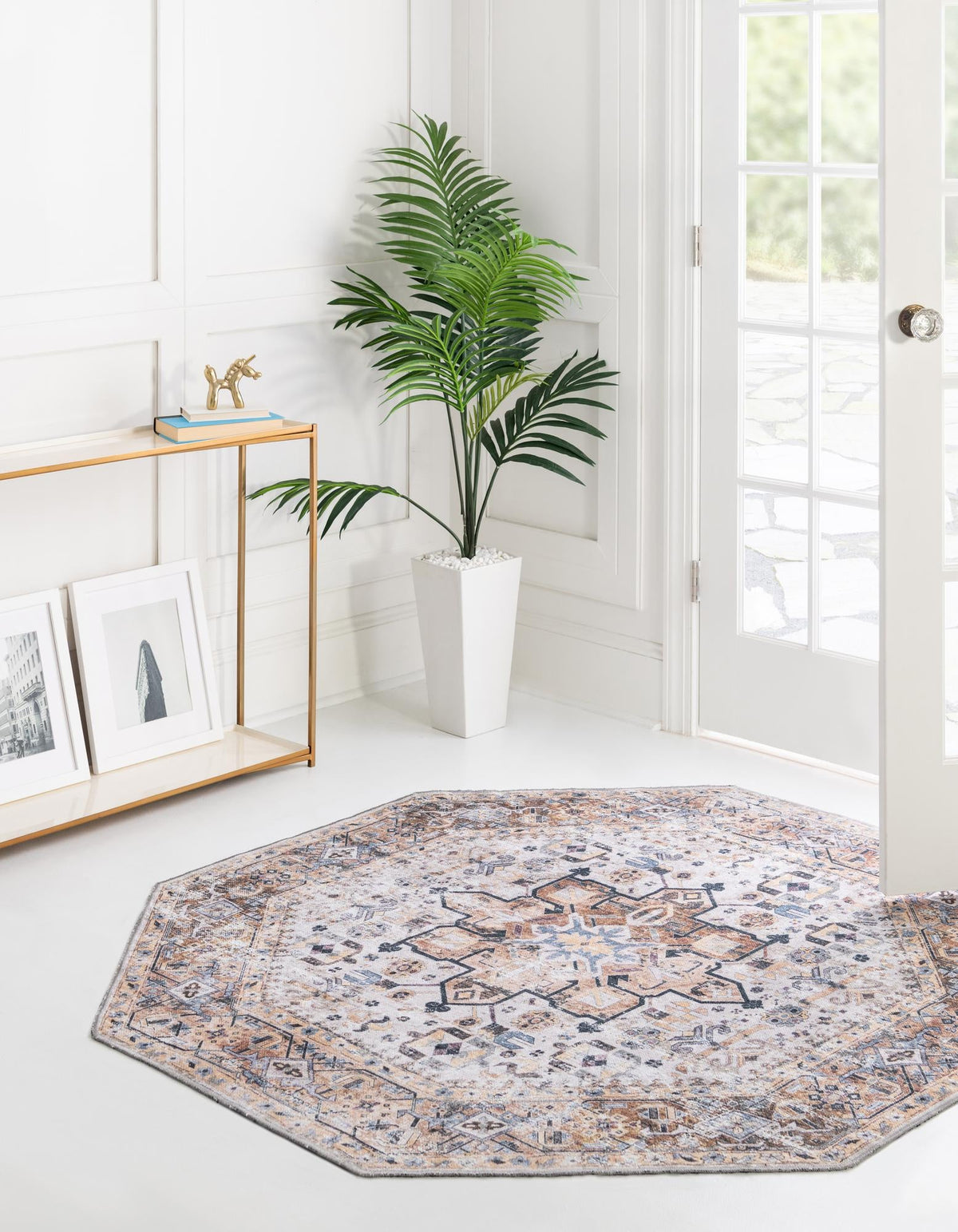 Laguna Sands Collection Area Rug -  Venice Octagon Ivory Almond  lifestyle 48