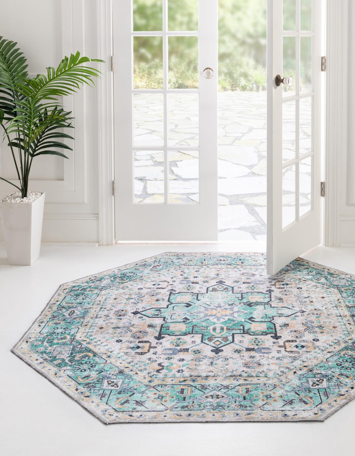 Laguna Sands Collection Area Rug -  Venice Octagon Aqua Green  lifestyle 60
