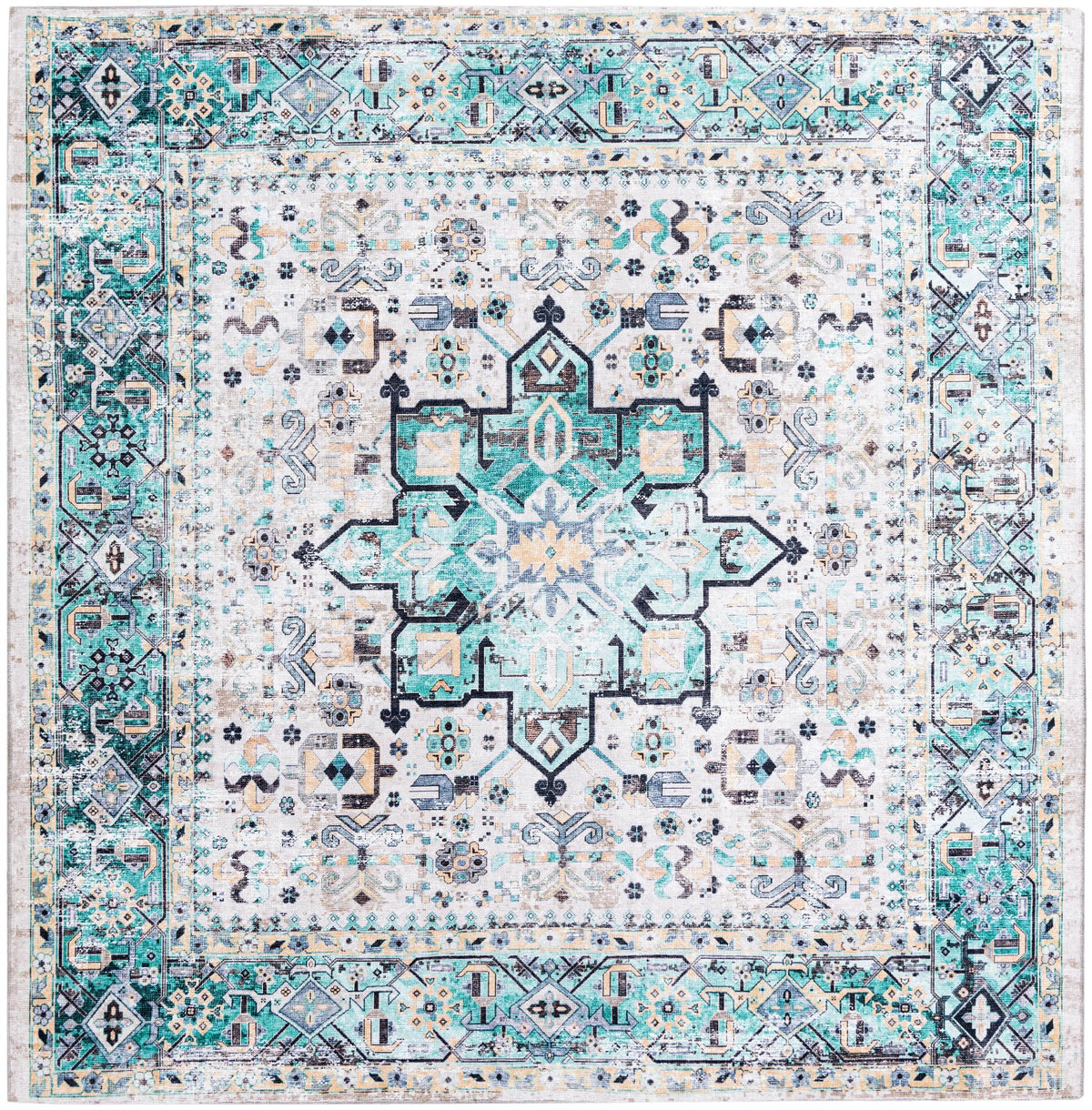 Laguna Sands Collection Area Rug -  Venice Square Aqua Green  lifestyle 86