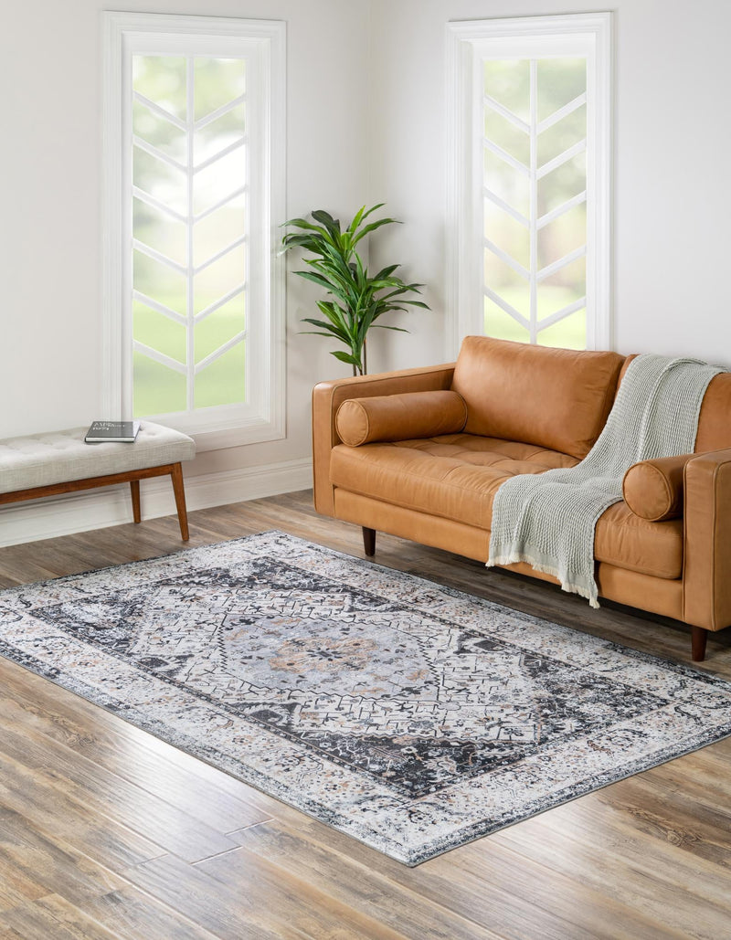 Laguna Sands Collection Area Rug -  Newport Rectangle Linen Charcoal  lifestyle 9