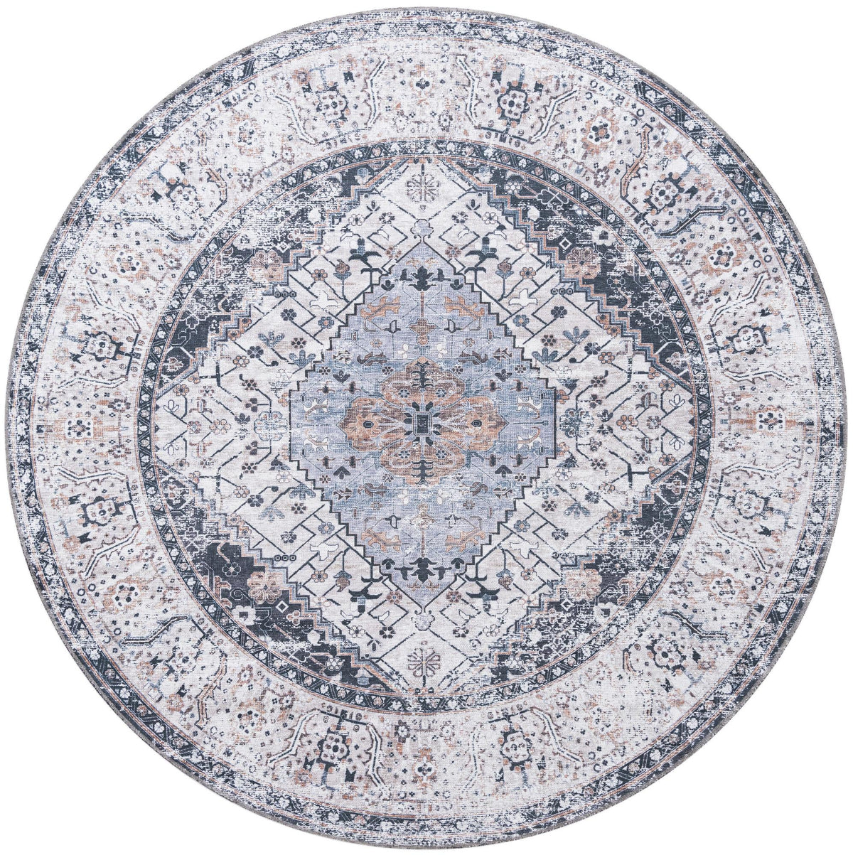 Laguna Sands Collection Area Rug -  Newport Round Linen Charcoal  lifestyle 51
