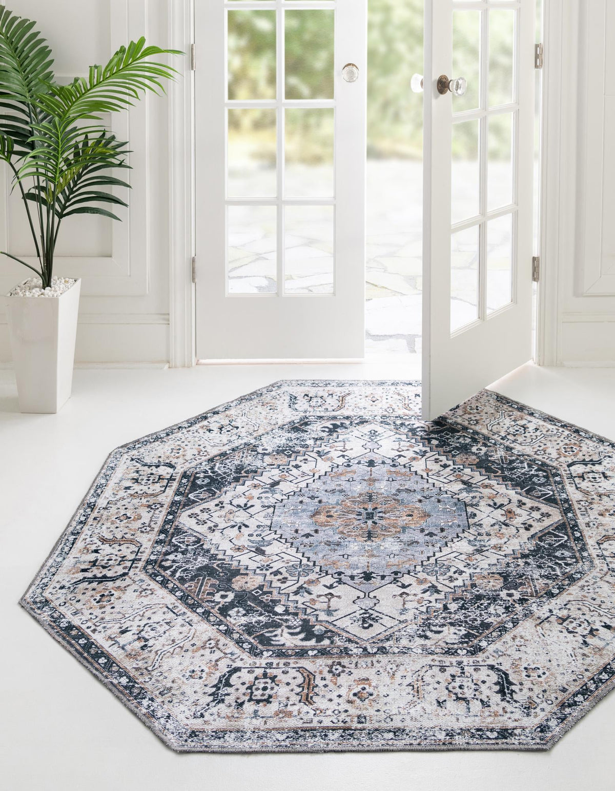 Laguna Sands Collection Area Rug -  Newport Octagon Linen Charcoal  lifestyle 66