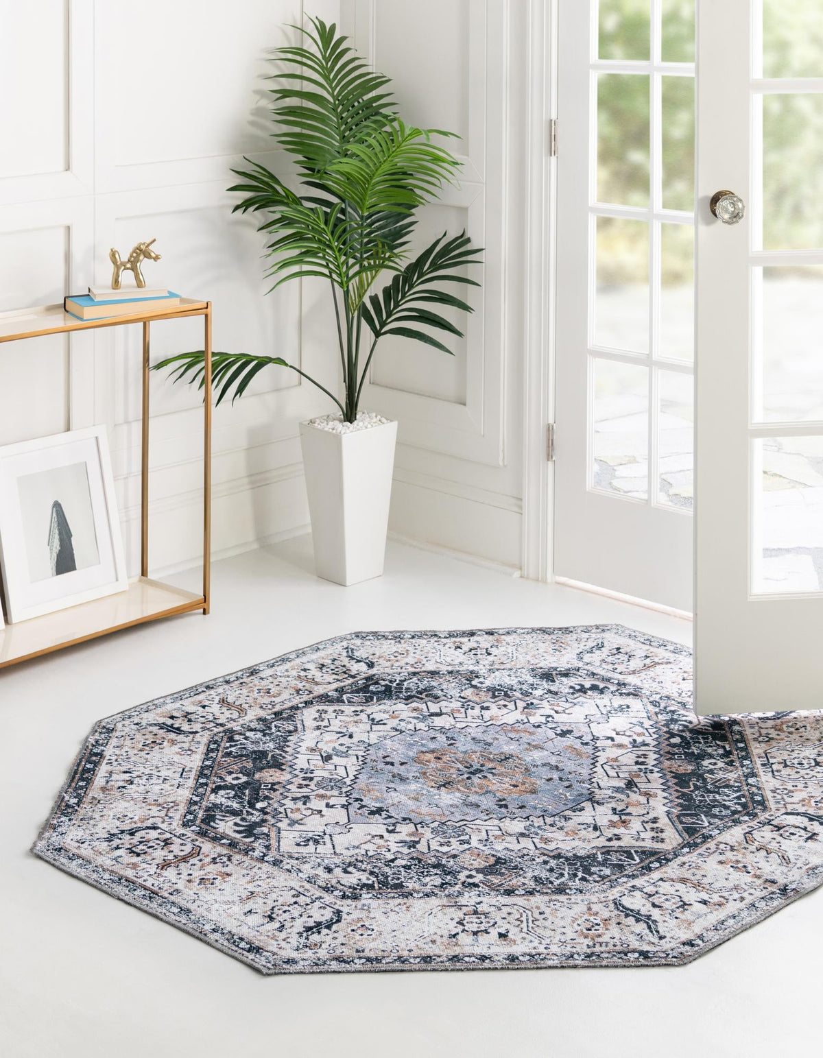 Laguna Sands Collection Area Rug -  Newport Octagon Linen Charcoal  lifestyle 78