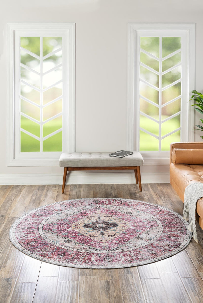 Laguna Sands Collection Area Rug -  Newport Round Light Coral Pink  lifestyle 58