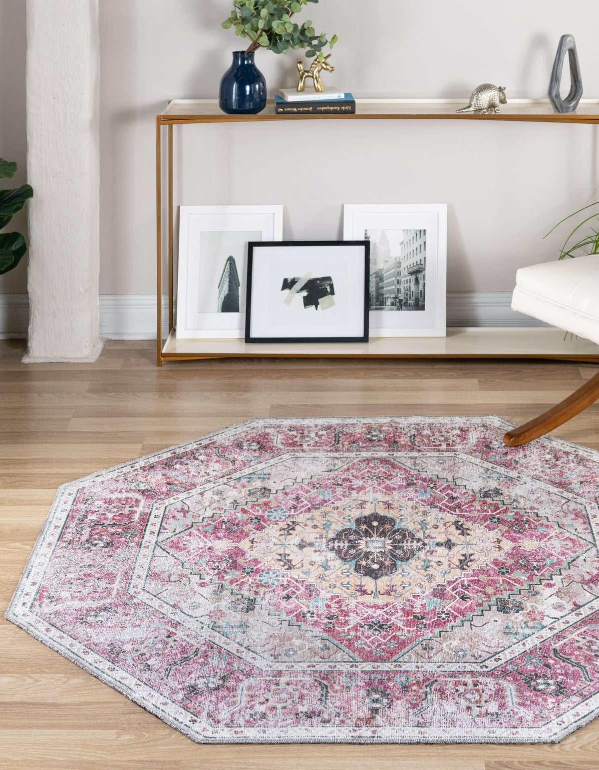 Laguna Sands Collection Area Rug -  Newport Octagon Light Coral Pink  lifestyle 86