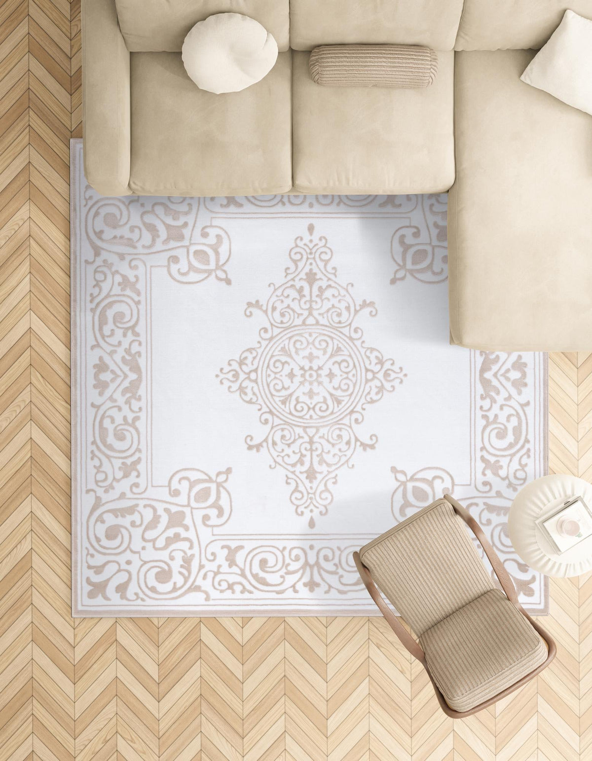 Sanctuary Retreat Collection Area Rug - Haven Square Snow White  lifestyle 163