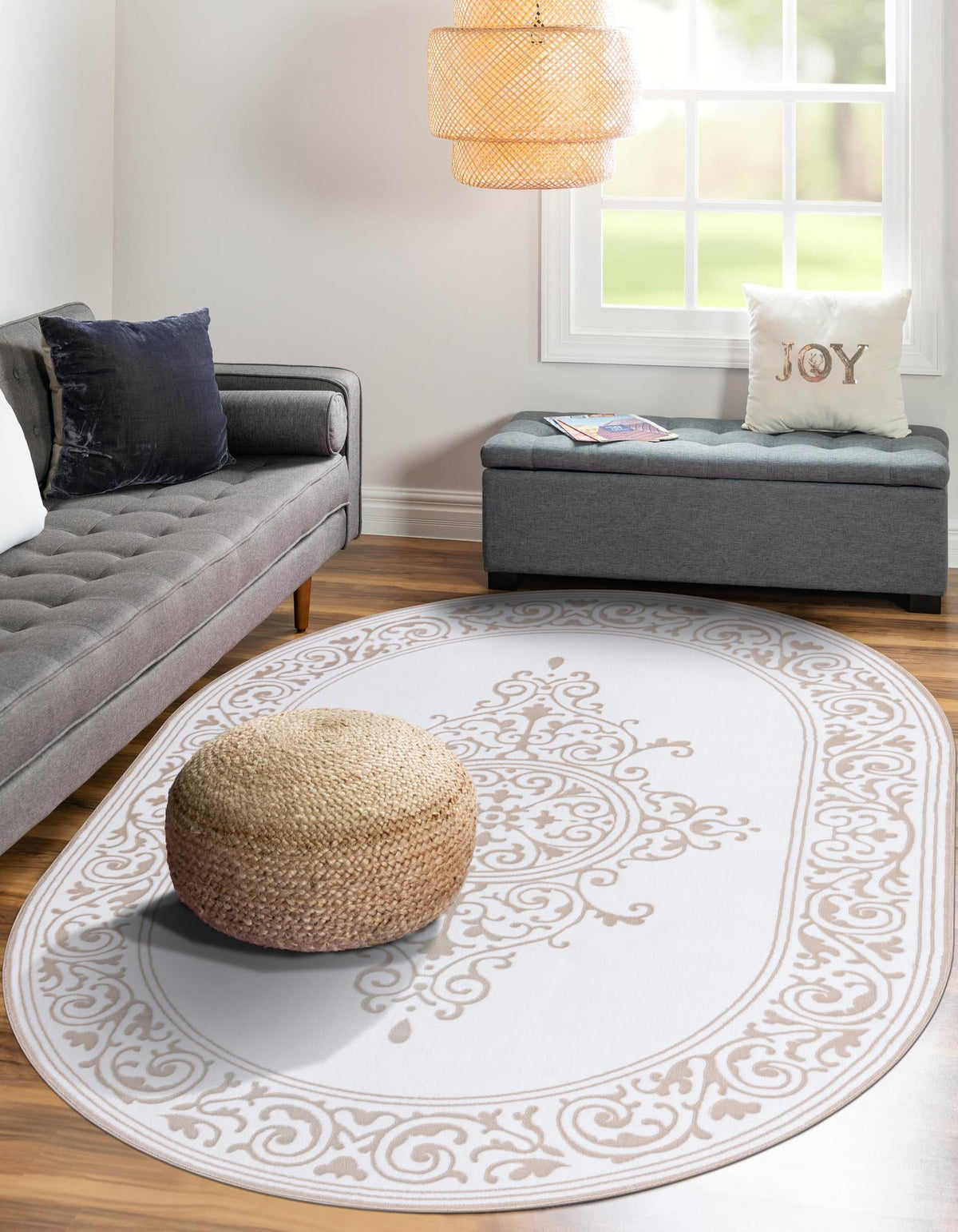 Sanctuary Retreat Collection Area Rug - Haven Oval Snow White  lifestyle 65