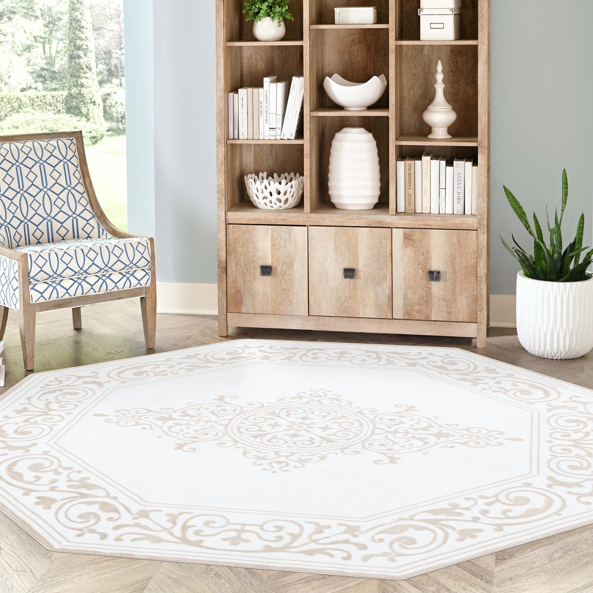 Sanctuary Retreat Collection Area Rug - Haven Octagon Snow White  lifestyle 164