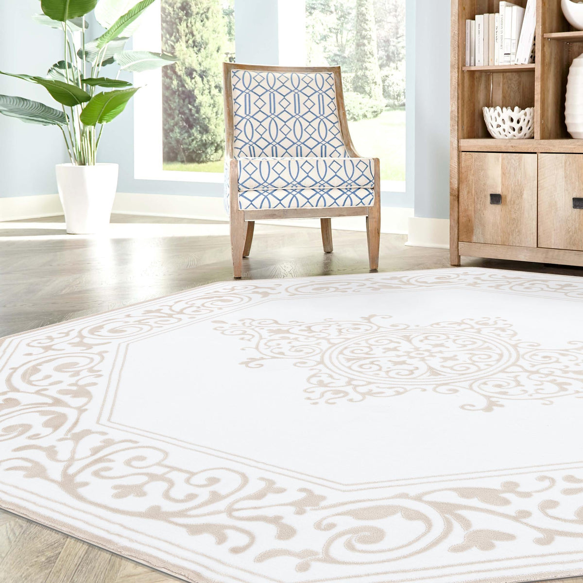 Sanctuary Retreat Collection Area Rug - Haven Octagon Snow White  lifestyle 171