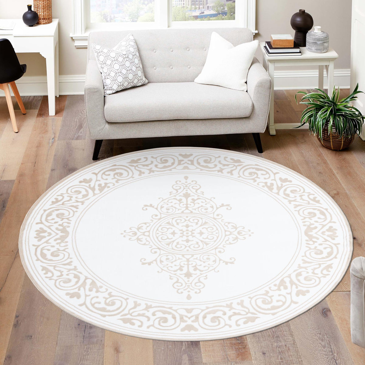 Sanctuary Retreat Collection Area Rug - Haven Round Snow White  lifestyle 165