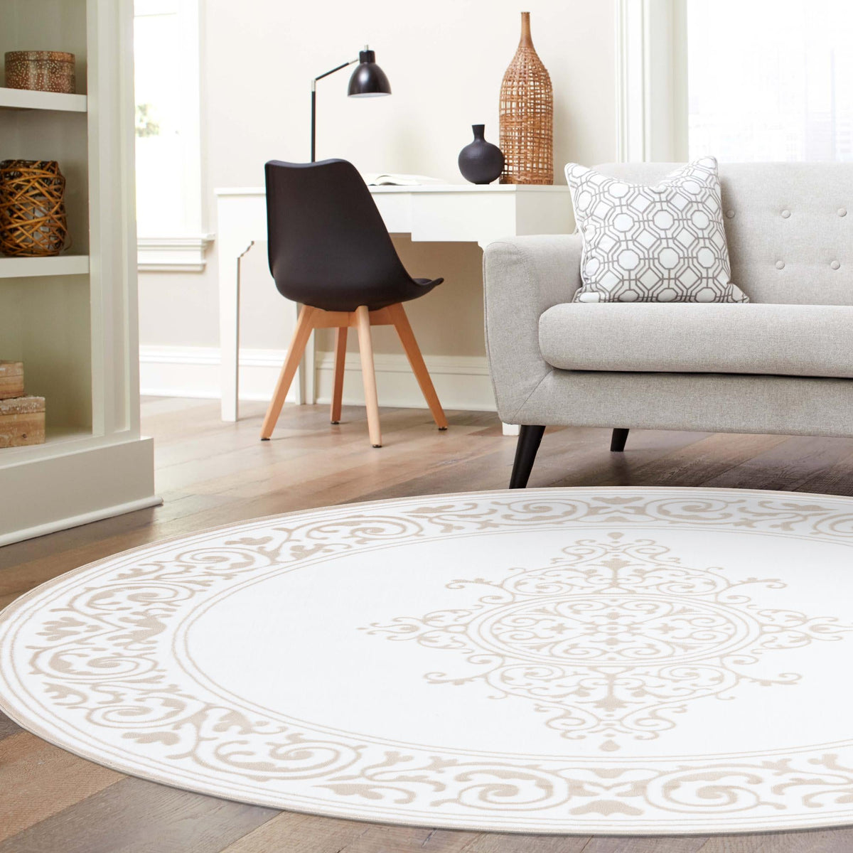 Sanctuary Retreat Collection Area Rug - Haven Round Snow White  lifestyle 172