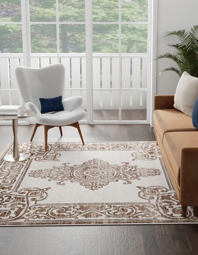 Sanctuary Retreat Collection Area Rug - Haven Square Chocolate Brown  lifestyle 45