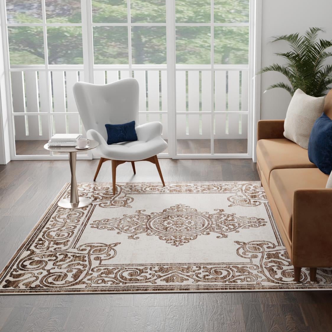 Sanctuary Retreat Collection Area Rug - Haven Square Chocolate Brown  lifestyle 167