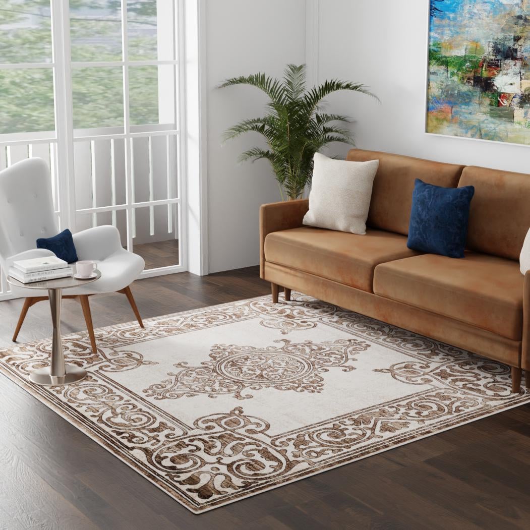 Sanctuary Retreat Collection Area Rug - Haven Square Chocolate Brown  lifestyle 174