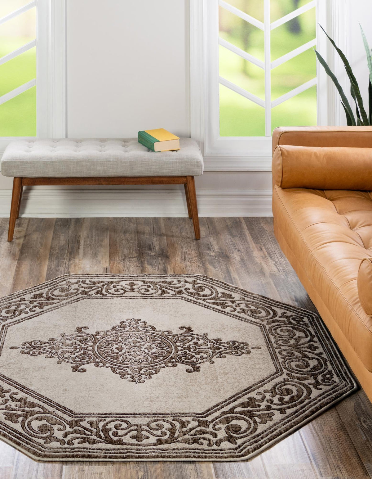 Sanctuary Retreat Collection Area Rug - Haven Octagon Chocolate Brown  lifestyle 46
