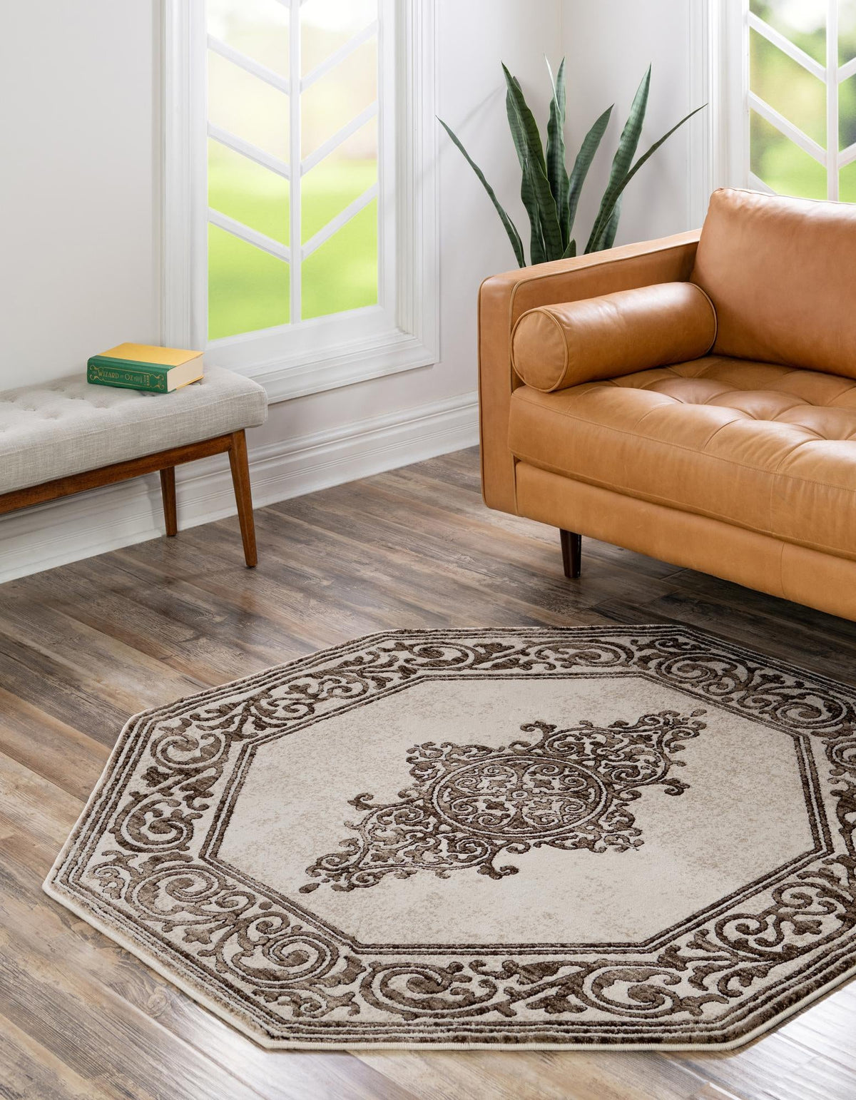 Sanctuary Retreat Collection Area Rug - Haven Octagon Chocolate Brown  lifestyle 55