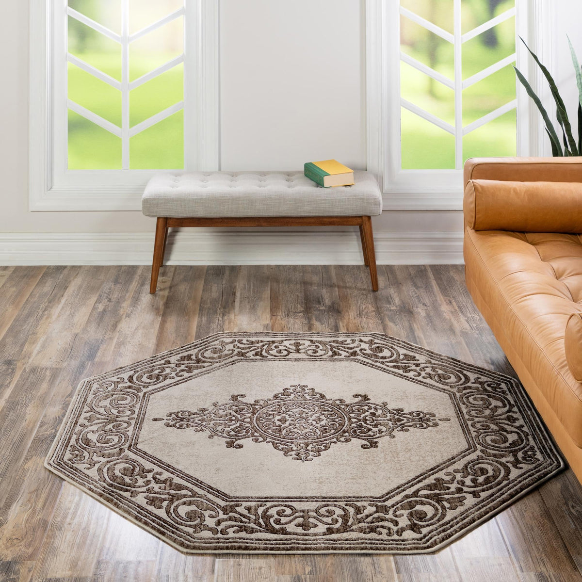 Sanctuary Retreat Collection Area Rug - Haven Octagon Chocolate Brown  lifestyle 168