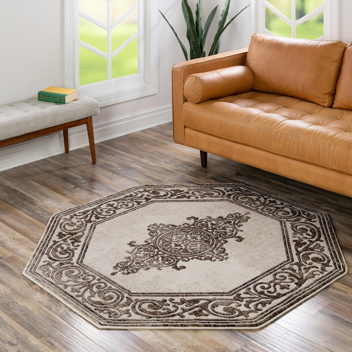 Sanctuary Retreat Collection Area Rug - Haven Octagon Chocolate Brown  lifestyle 175