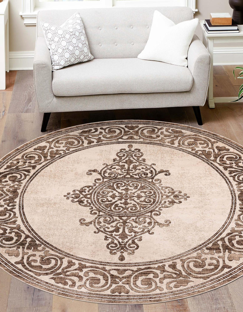 Sanctuary Retreat Collection Area Rug - Haven Round Chocolate Brown  lifestyle 47