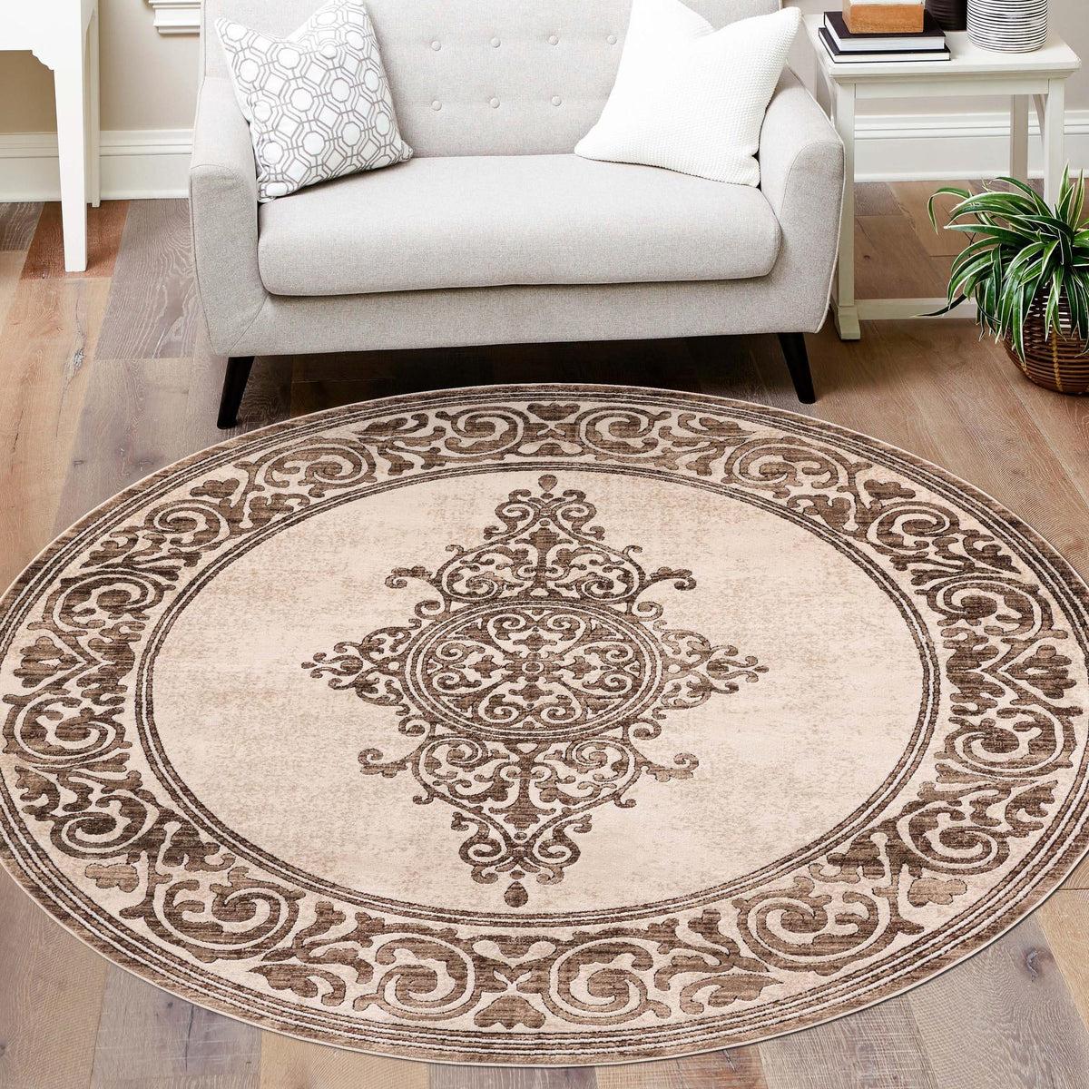 Sanctuary Retreat Collection Area Rug - Haven Round Chocolate Brown  lifestyle 169