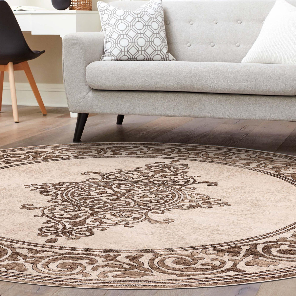 Sanctuary Retreat Collection Area Rug - Haven Round Chocolate Brown  lifestyle 176