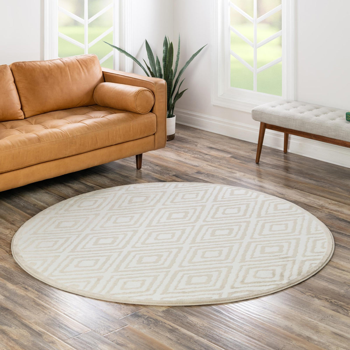 Sanctuary Retreat Collection Area Rug -  Oasis Round Snow White  lifestyle 117