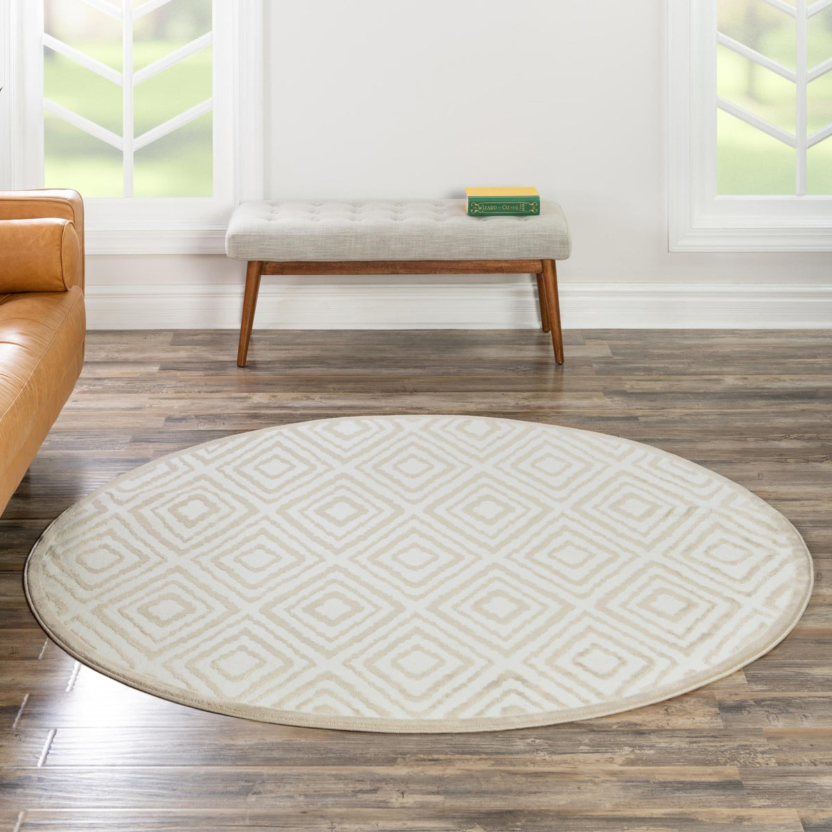 Sanctuary Retreat Collection Area Rug -  Oasis Round Snow White  lifestyle 123
