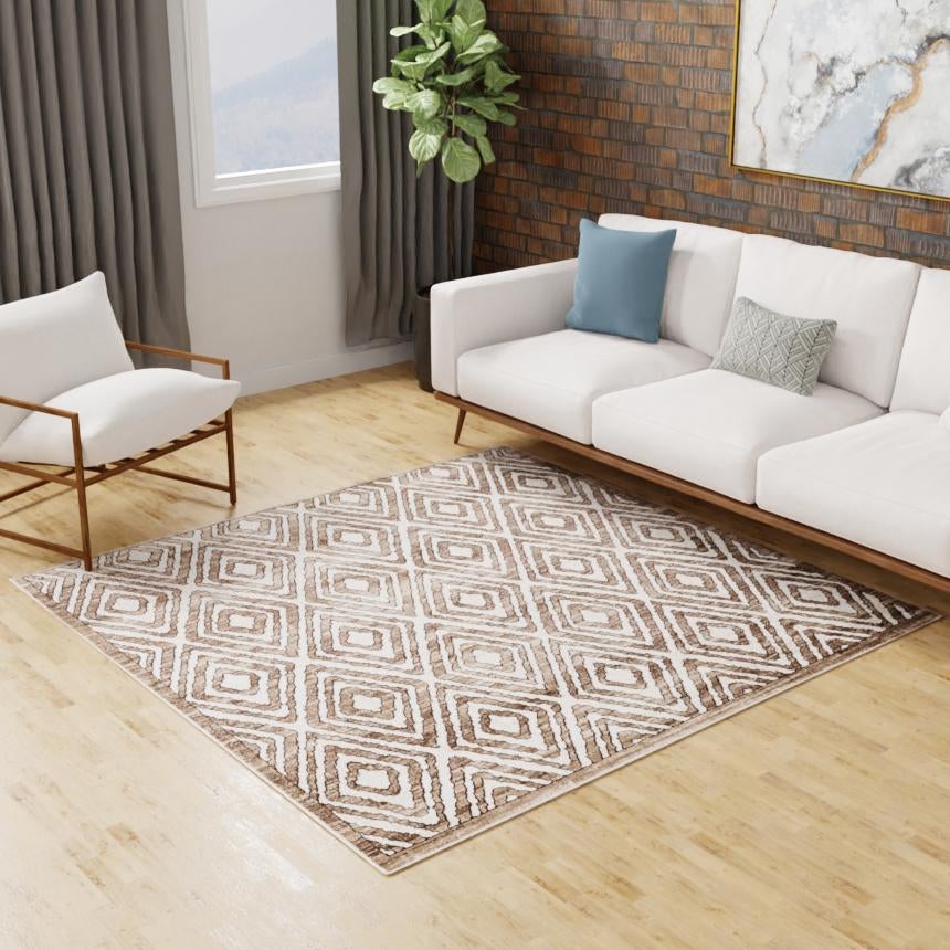Sanctuary Retreat Collection Area Rug -  Oasis Square Chocolate Brown  lifestyle 94