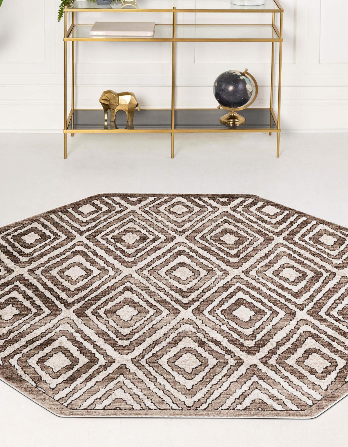 Sanctuary Retreat Collection Area Rug -  Oasis Octagon Chocolate Brown  lifestyle 35