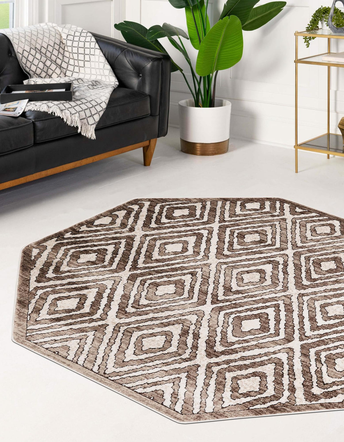 Sanctuary Retreat Collection Area Rug -  Oasis Octagon Chocolate Brown  lifestyle 45